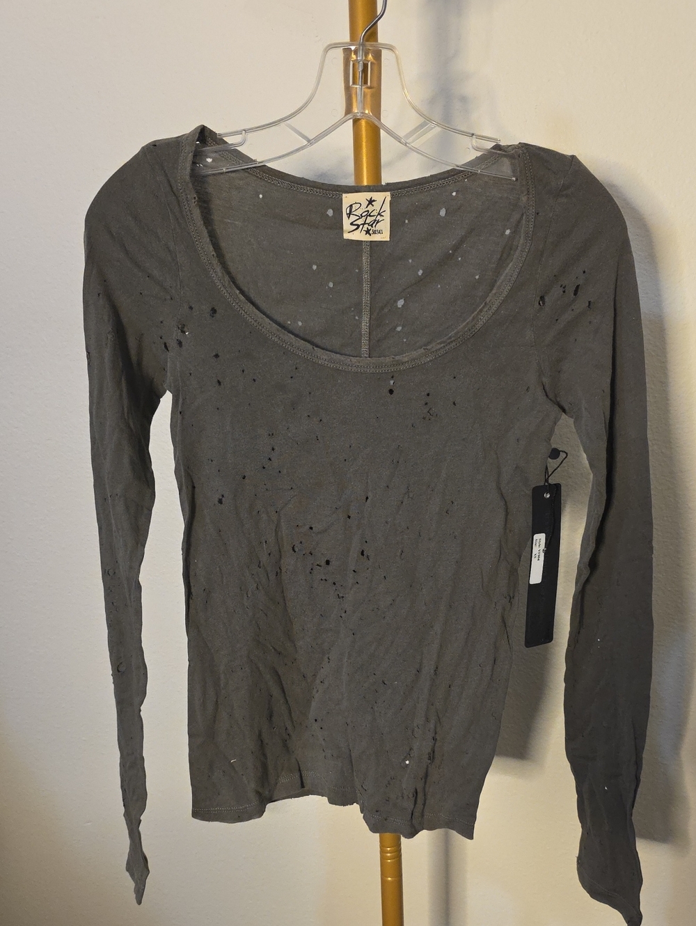 rag & bone charcoal gray distressed long-sleeve scoop neck tee